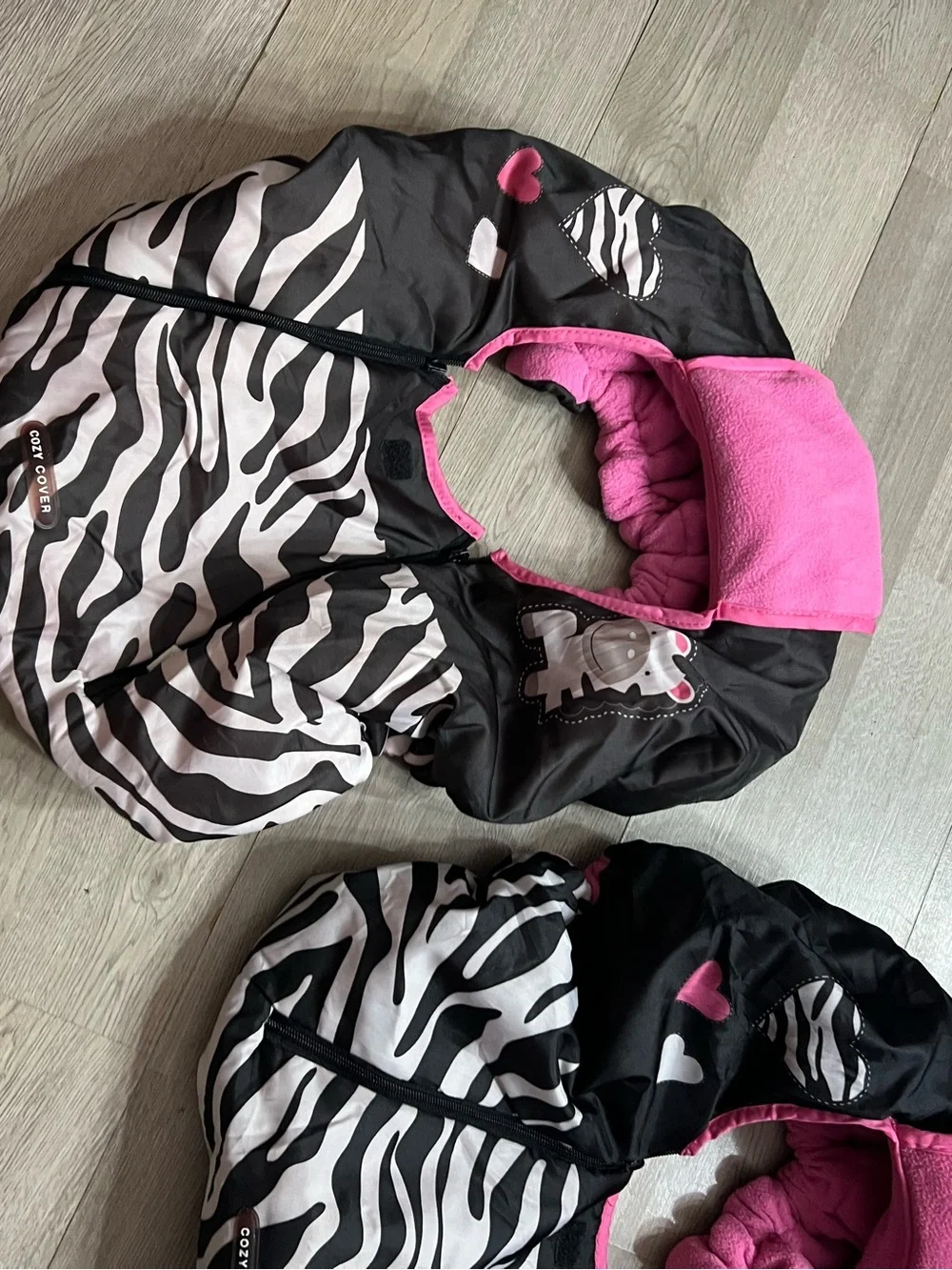 Zebra Print Infant Car Seat Cozy Cover with Pink Lining